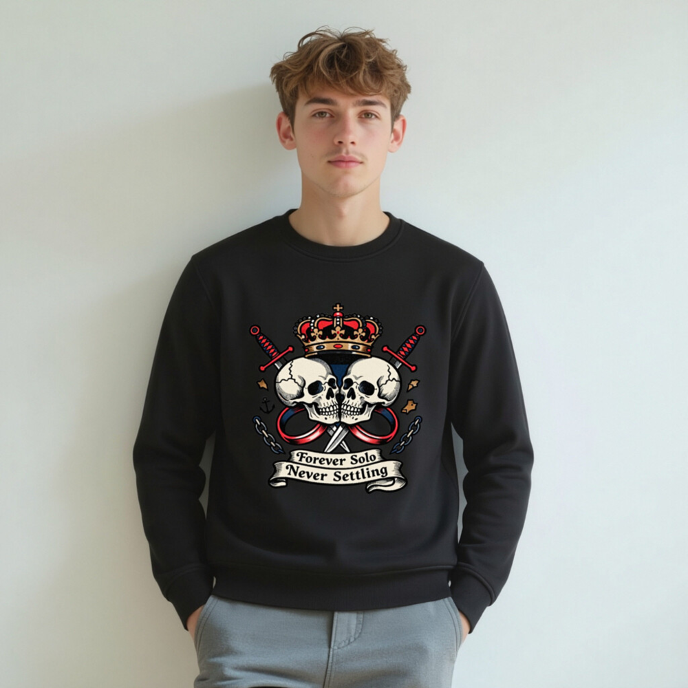 Unisex Organic Sweatshirt | Forever Solo Never Settling Skull Crown Design - Image 4