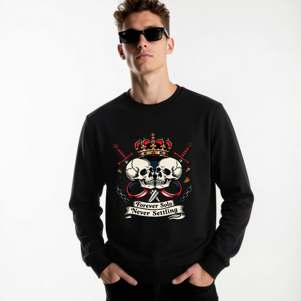 Unisex Organic Sweatshirt | Forever Solo Never Settling Skull Crown Design - Image 6