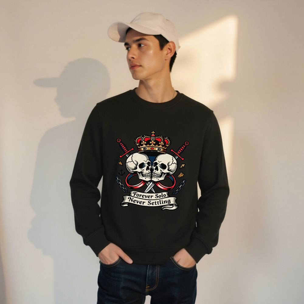 Unisex Organic Sweatshirt | Forever Solo Never Settling Skull Crown Design - Image 8