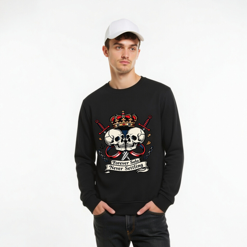 Unisex Organic Sweatshirt | Forever Solo Never Settling Skull Crown Design - Image 9
