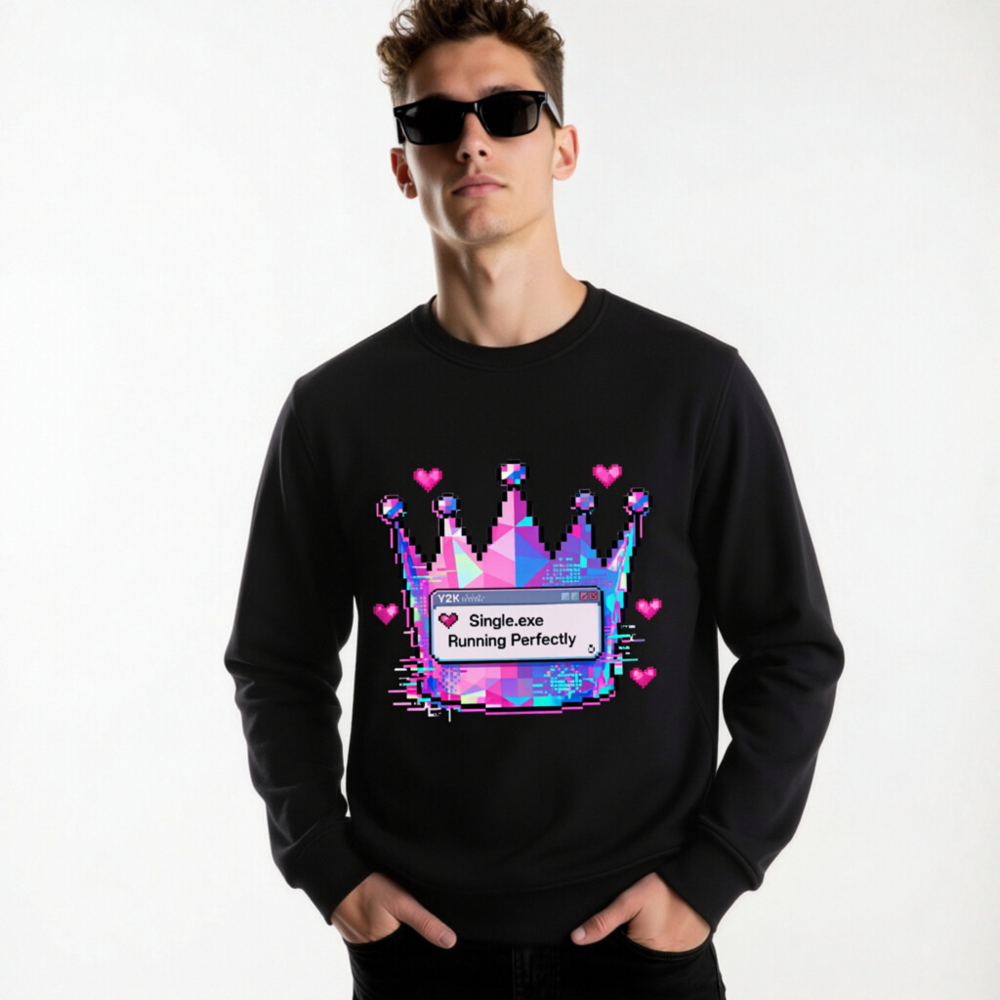 Unisex Organic Sweatshirt | Pixel Crown & Single.exe Pop-up Design - Eco-Friendly, Comfortable - Image 6