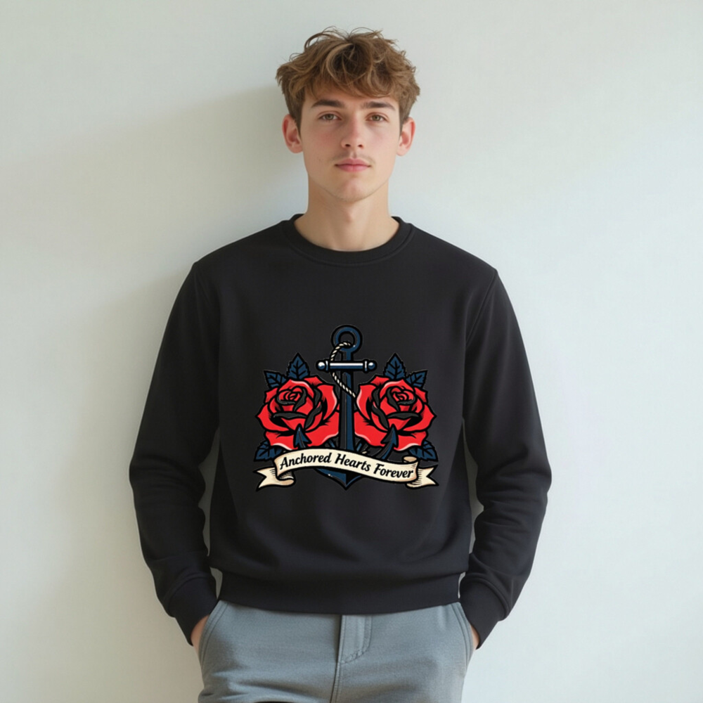 Unisex Organic Sweatshirt | Anchored Hearts Forever Anchor & Rose Design - Image 4