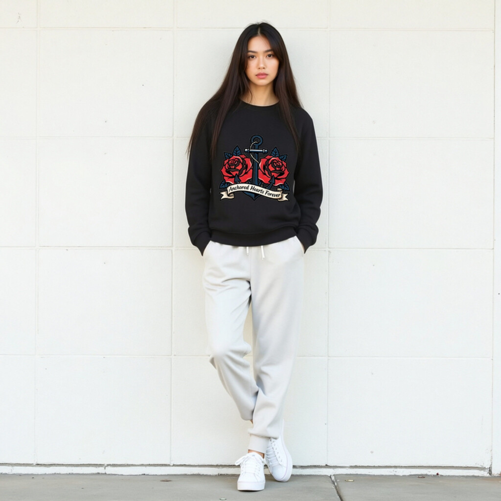 Unisex Organic Sweatshirt | Anchored Hearts Forever Anchor & Rose Design - Image 5