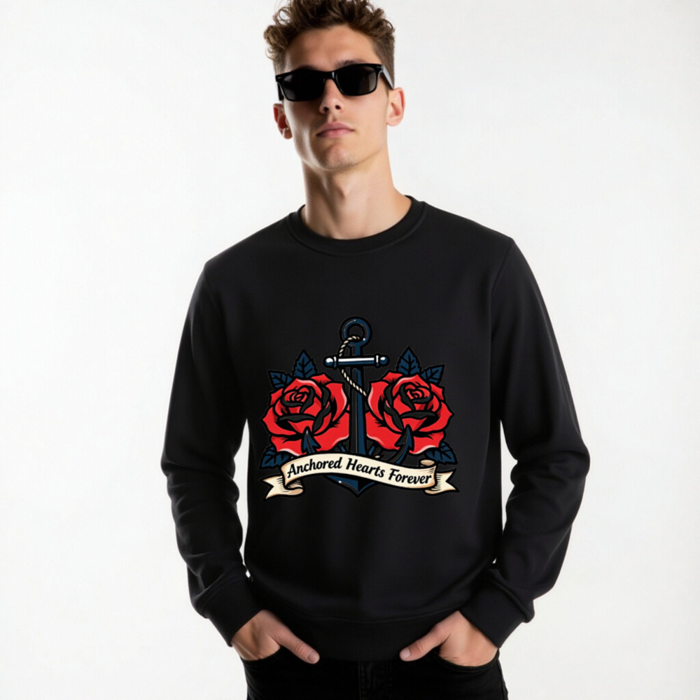 Unisex Organic Sweatshirt | Anchored Hearts Forever Anchor & Rose Design - Image 6