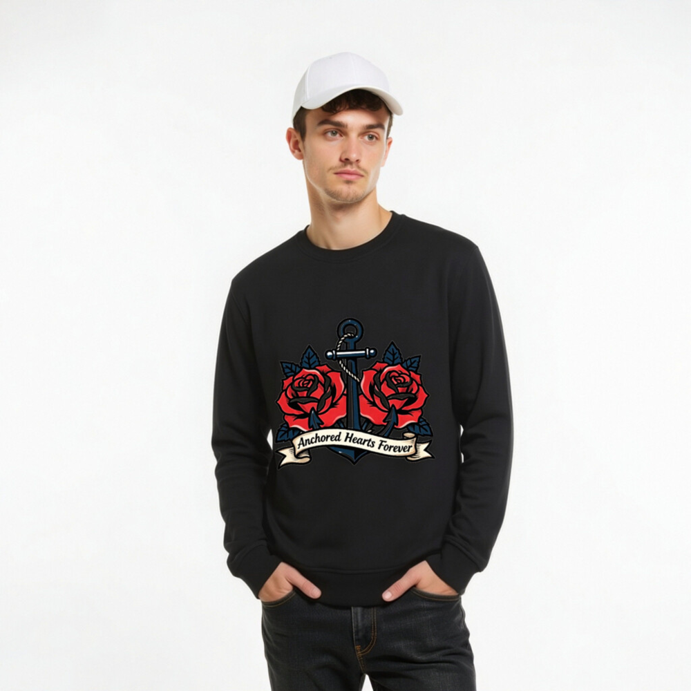 Unisex Organic Sweatshirt | Anchored Hearts Forever Anchor & Rose Design - Image 9