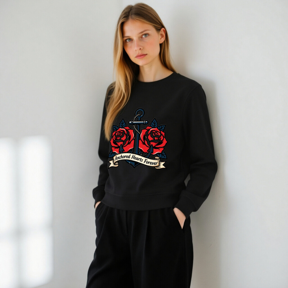 Unisex Organic Sweatshirt | Anchored Hearts Forever Anchor & Rose Design - Image 11