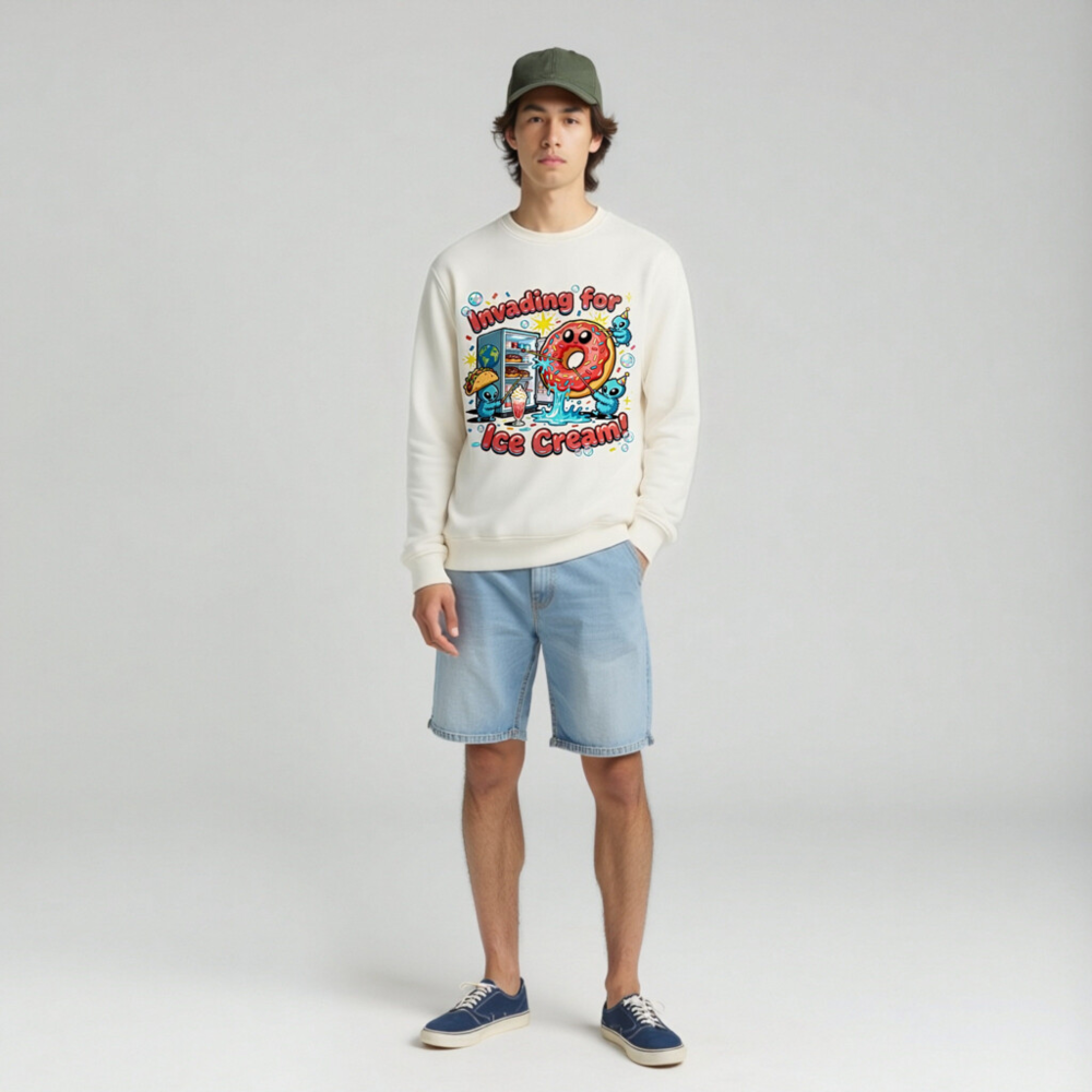 Unisex Organic Sweatshirt | Invading for Ice Cream Donut Design - Image 3