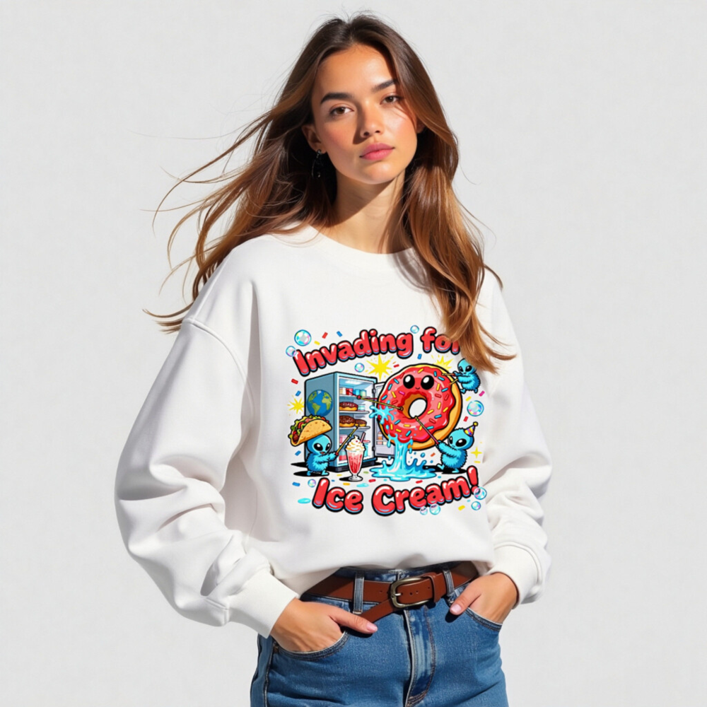 Unisex Organic Sweatshirt | Invading for Ice Cream Donut Design - Image 5