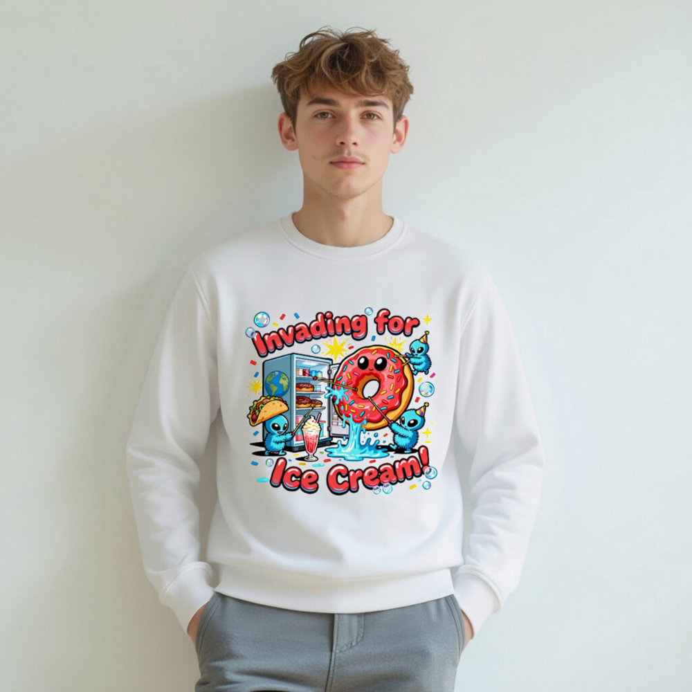 Unisex Organic Sweatshirt | Invading for Ice Cream Donut Design - Image 7