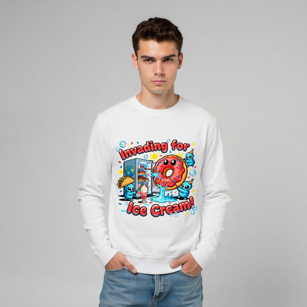 Unisex Organic Sweatshirt | Invading for Ice Cream Donut Design - Image 9