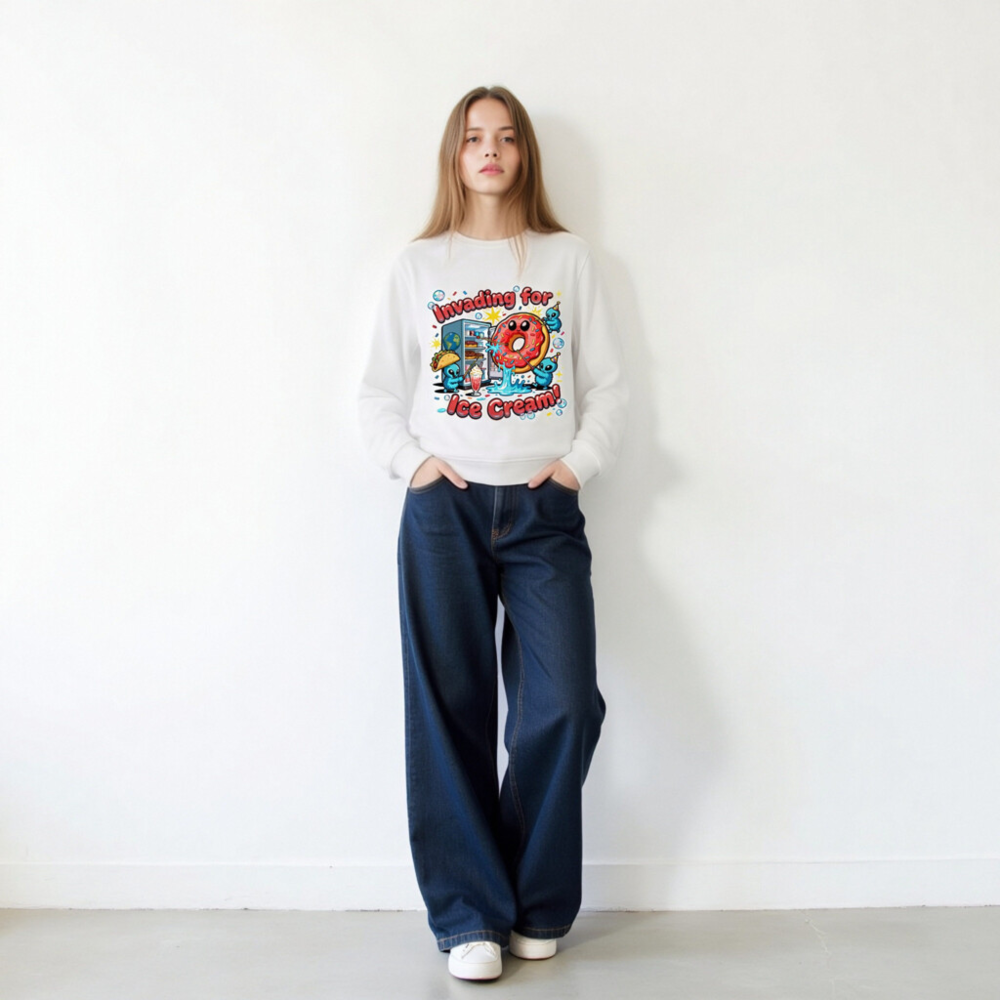 Unisex Organic Sweatshirt | Invading for Ice Cream Donut Design - Image 10