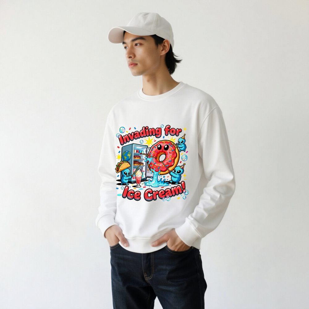 Unisex Organic Sweatshirt | Invading for Ice Cream Donut Design - Image 11