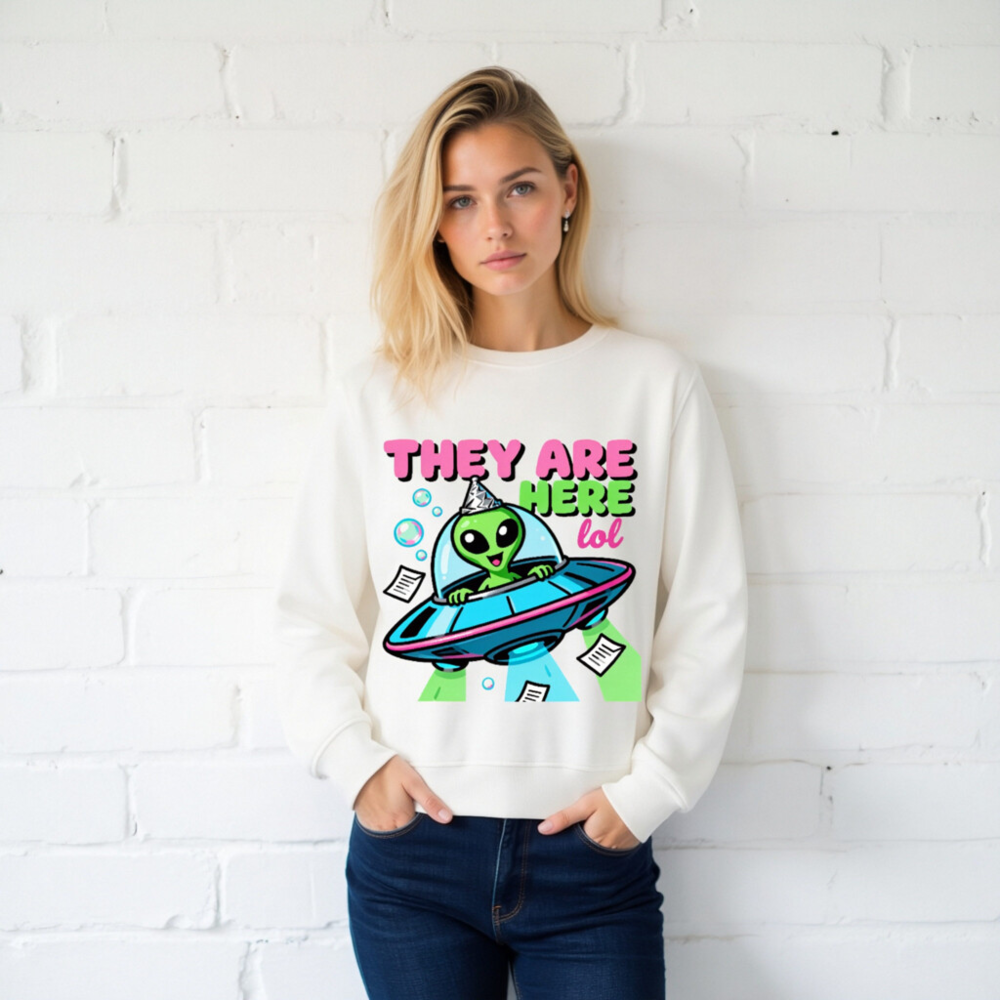Unisex Organic Sweatshirt - Alien UFO Party Design, Eco-Friendly & Comfortable - Image 2