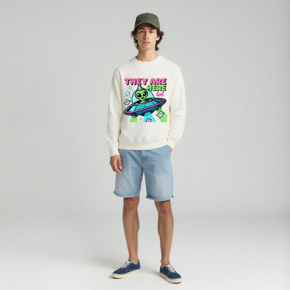 Unisex Organic Sweatshirt - Alien UFO Party Design, Eco-Friendly & Comfortable - Image 3