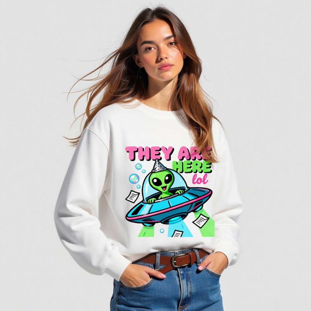 Unisex Organic Sweatshirt - Alien UFO Party Design, Eco-Friendly & Comfortable - Image 5