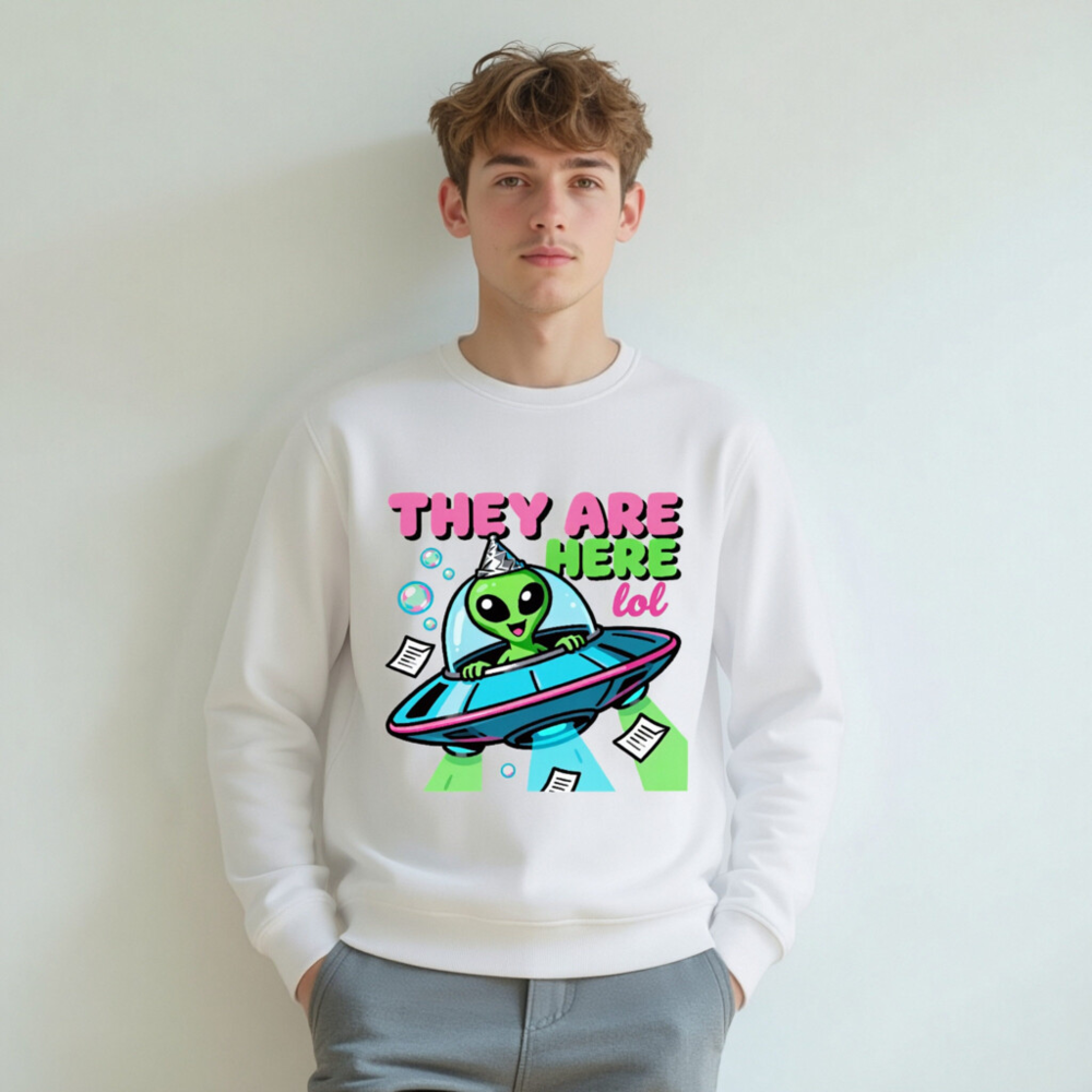 Unisex Organic Sweatshirt - Alien UFO Party Design, Eco-Friendly & Comfortable - Image 7