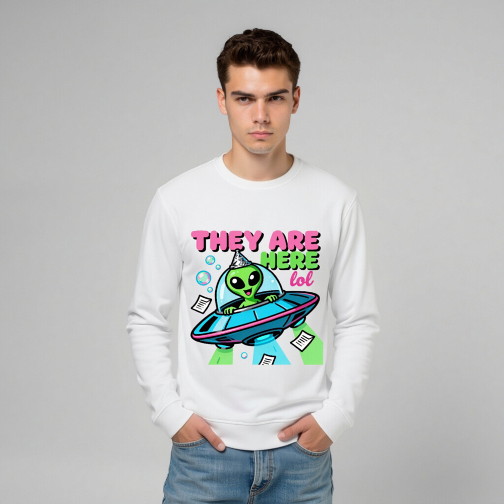 Unisex Organic Sweatshirt - Alien UFO Party Design, Eco-Friendly & Comfortable - Image 9