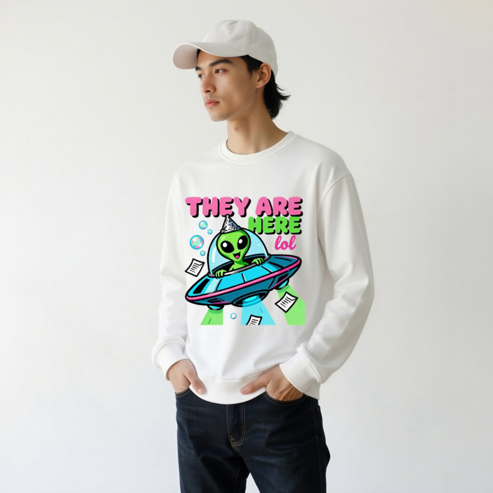 Unisex Organic Sweatshirt - Alien UFO Party Design, Eco-Friendly & Comfortable - Image 11