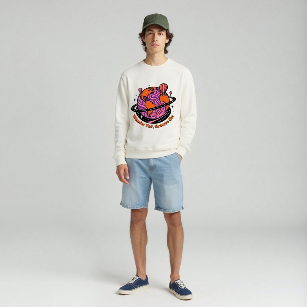 Unisex Organic Sweatshirt | Wander Far, Groove On Planet Design - Image 3