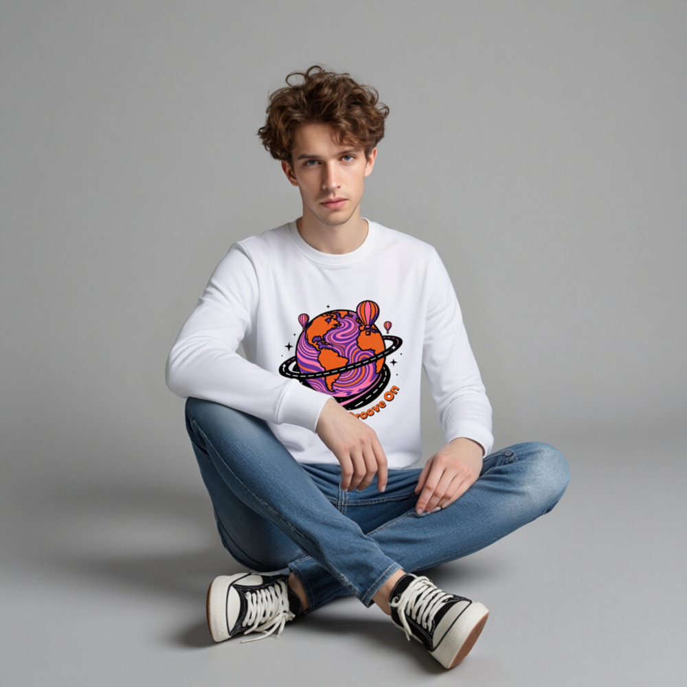 Unisex Organic Sweatshirt | Wander Far, Groove On Planet Design - Image 4