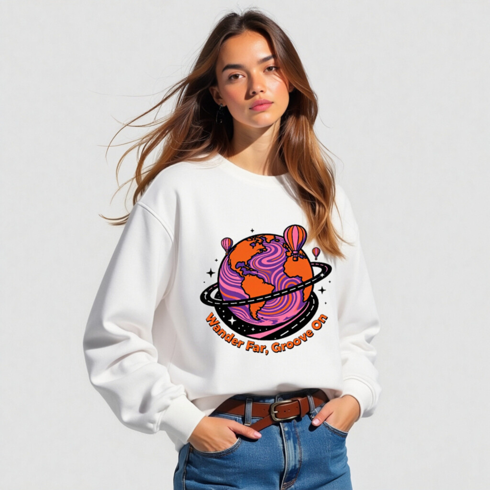 Unisex Organic Sweatshirt | Wander Far, Groove On Planet Design - Image 5