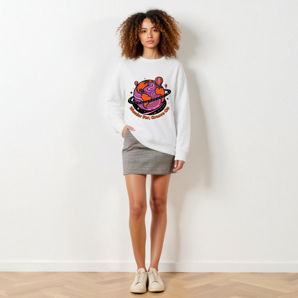 Unisex Organic Sweatshirt | Wander Far, Groove On Planet Design - Image 6