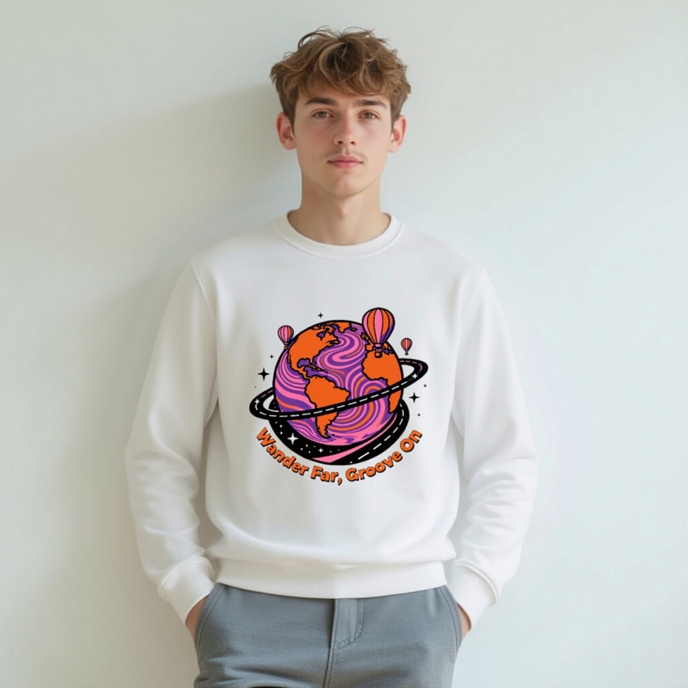 Unisex Organic Sweatshirt | Wander Far, Groove On Planet Design - Image 7
