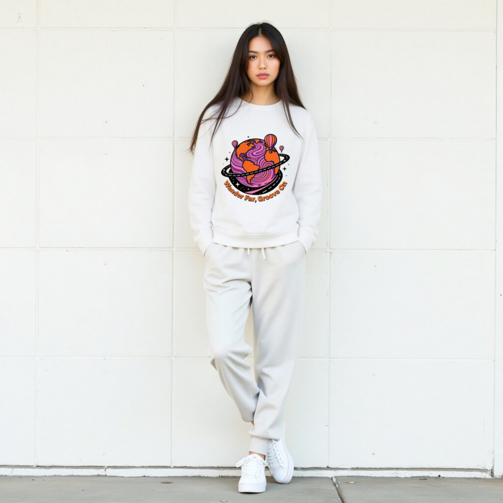 Unisex Organic Sweatshirt | Wander Far, Groove On Planet Design - Image 8