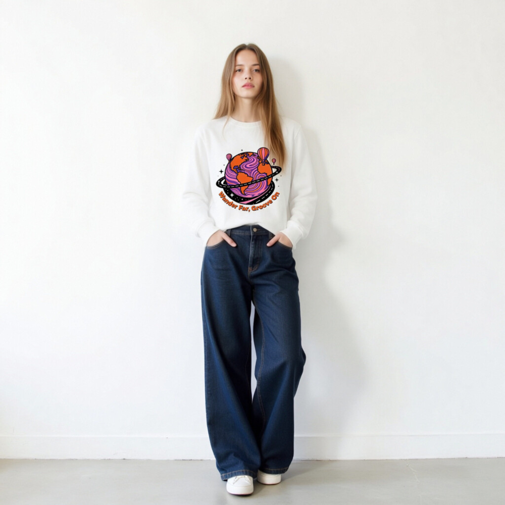 Unisex Organic Sweatshirt | Wander Far, Groove On Planet Design - Image 10