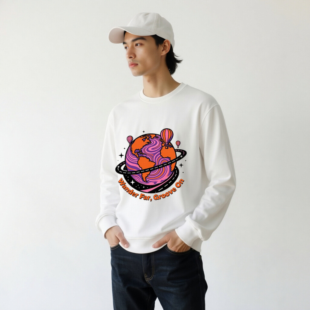 Unisex Organic Sweatshirt | Wander Far, Groove On Planet Design - Image 11