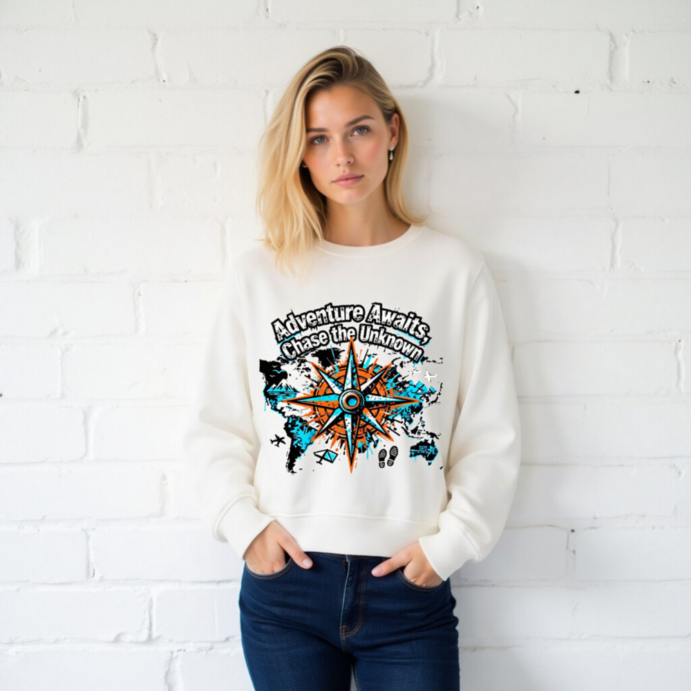 Unisex Organic Sweatshirt | Adventure Awaits, Chase the Unknown Compass Design - Image 2