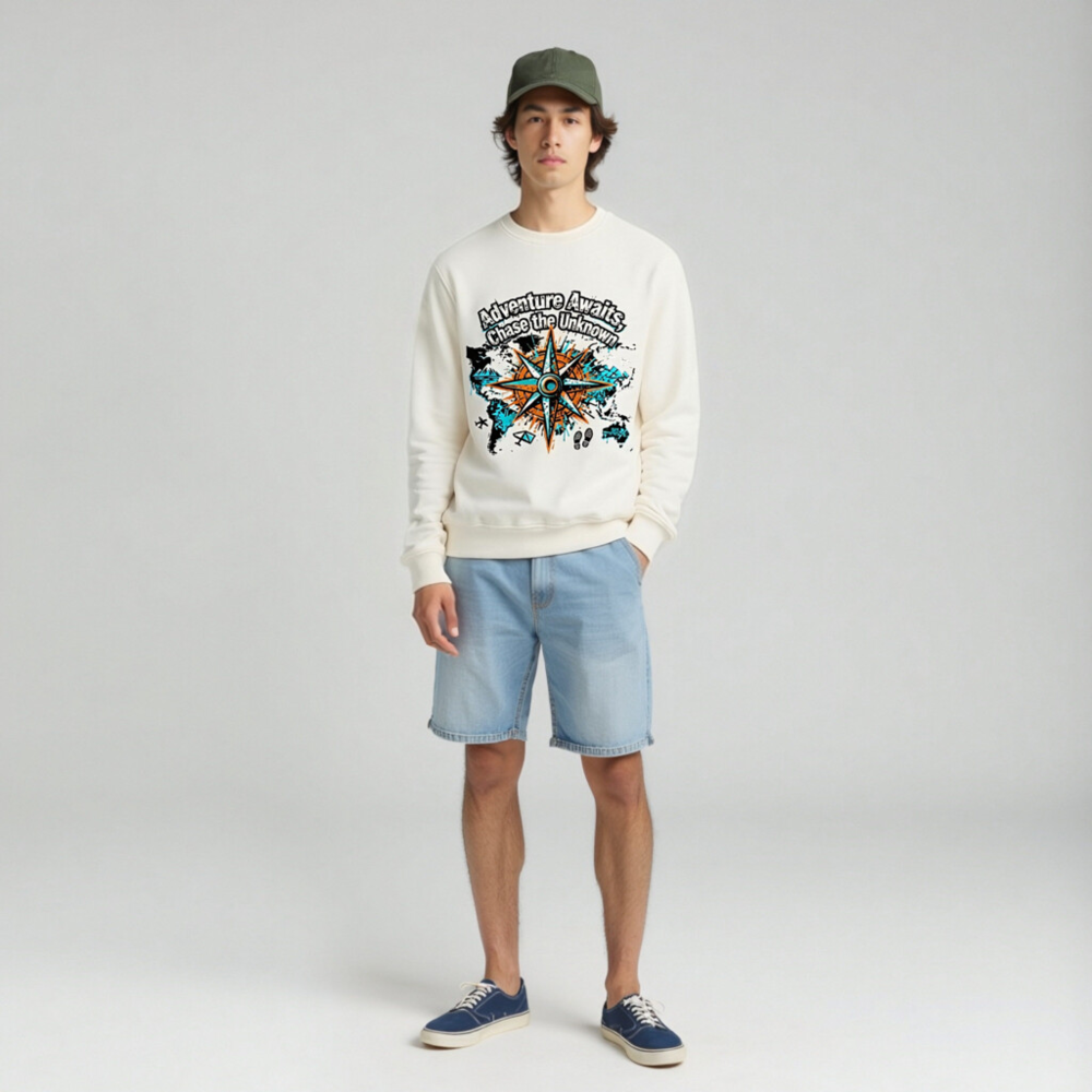 Unisex Organic Sweatshirt | Adventure Awaits, Chase the Unknown Compass Design - Image 3