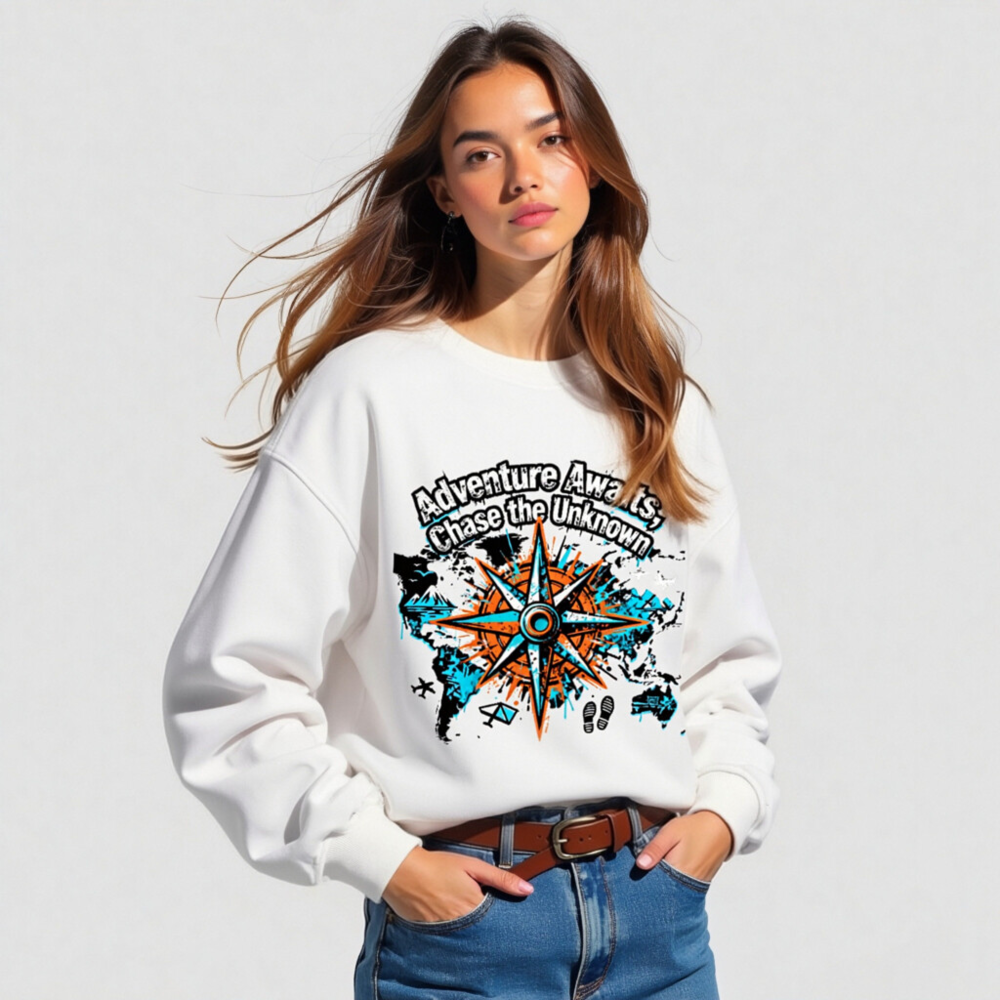 Unisex Organic Sweatshirt | Adventure Awaits, Chase the Unknown Compass Design - Image 5