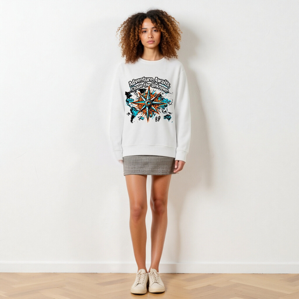 Unisex Organic Sweatshirt | Adventure Awaits, Chase the Unknown Compass Design - Image 6