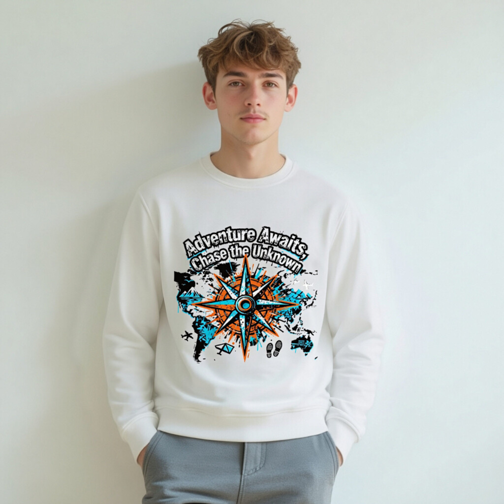 Unisex Organic Sweatshirt | Adventure Awaits, Chase the Unknown Compass Design - Image 7