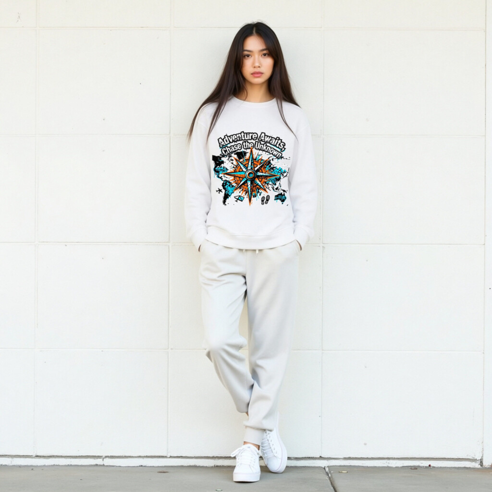 Unisex Organic Sweatshirt | Adventure Awaits, Chase the Unknown Compass Design - Image 8
