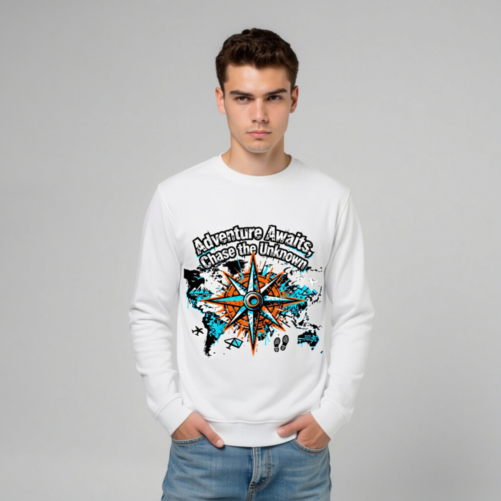 Unisex Organic Sweatshirt | Adventure Awaits, Chase the Unknown Compass Design - Image 9
