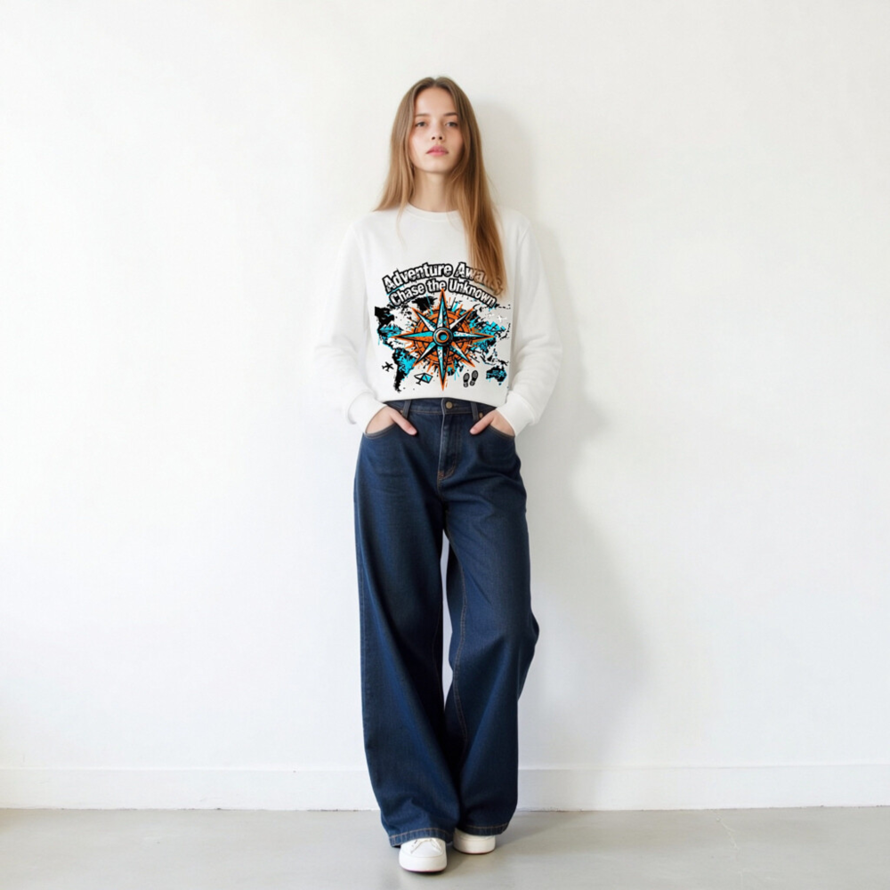 Unisex Organic Sweatshirt | Adventure Awaits, Chase the Unknown Compass Design - Image 10