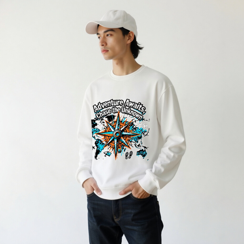 Unisex Organic Sweatshirt | Adventure Awaits, Chase the Unknown Compass Design - Image 11