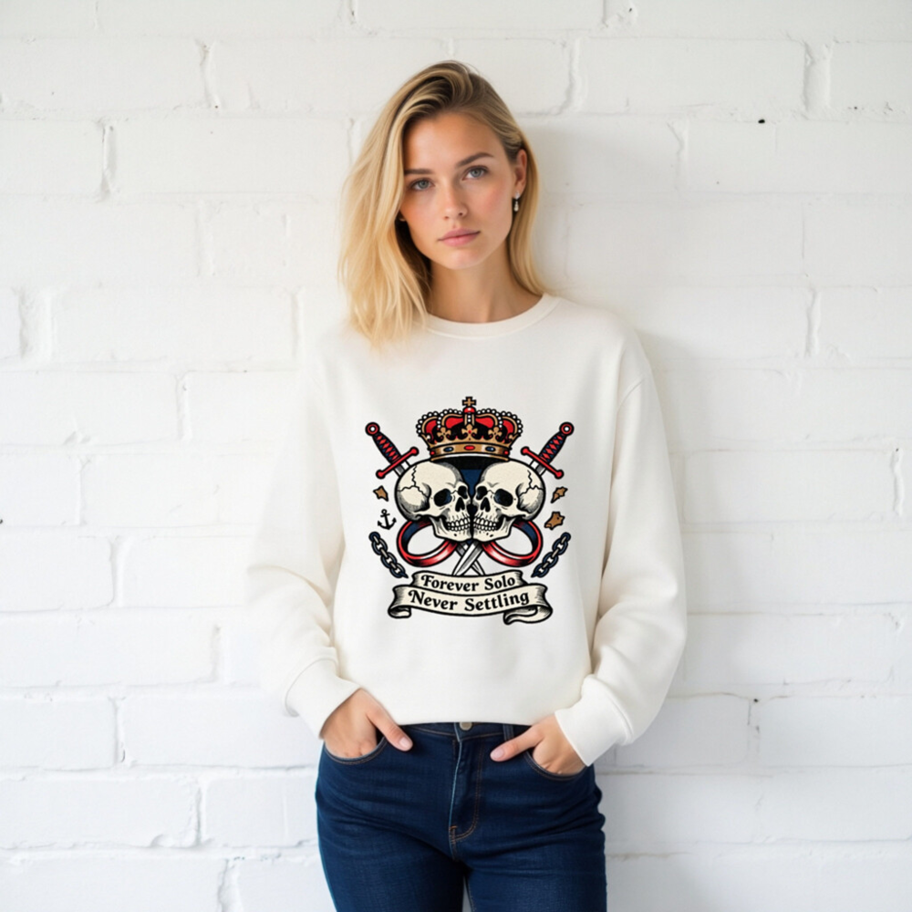 Unisex Organic Sweatshirt | Forever Solo Never Settling Skull & Crown Design - Image 2