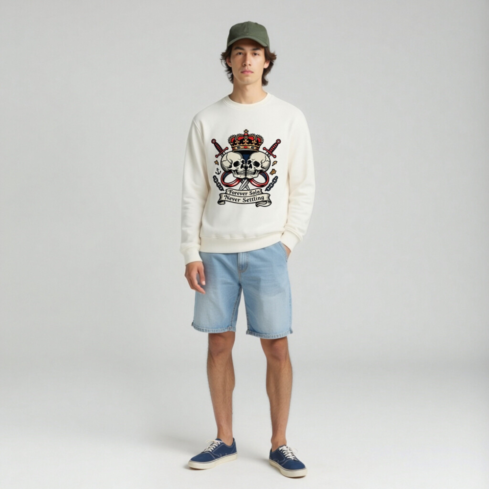 Unisex Organic Sweatshirt | Forever Solo Never Settling Skull & Crown Design - Image 3
