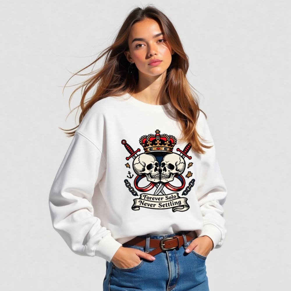 Unisex Organic Sweatshirt | Forever Solo Never Settling Skull & Crown Design - Image 5