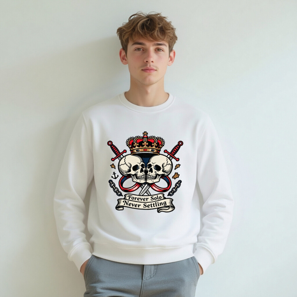 Unisex Organic Sweatshirt | Forever Solo Never Settling Skull & Crown Design - Image 7