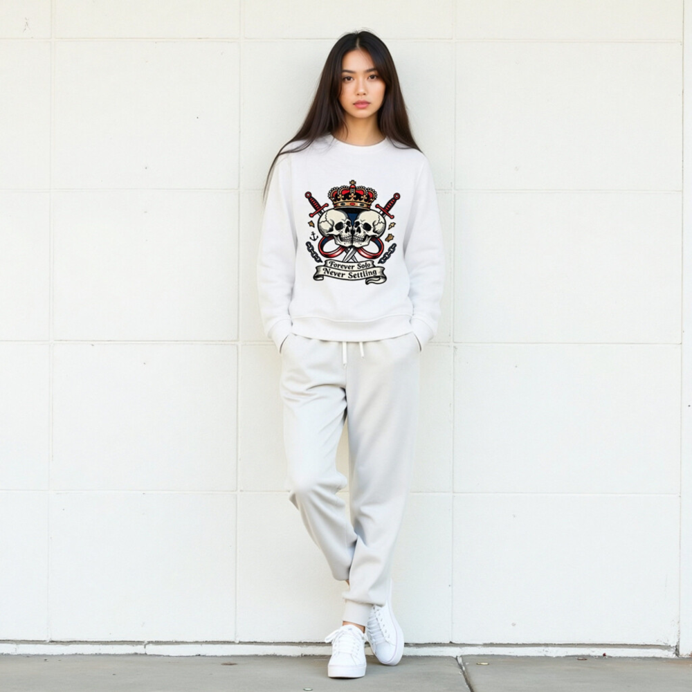 Unisex Organic Sweatshirt | Forever Solo Never Settling Skull & Crown Design - Image 8