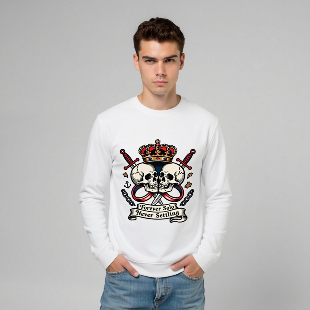 Unisex Organic Sweatshirt | Forever Solo Never Settling Skull & Crown Design - Image 9
