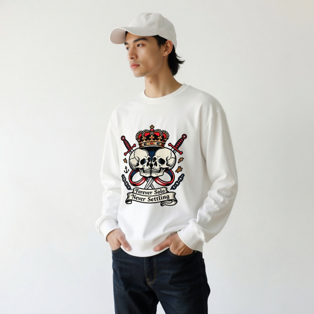 Unisex Organic Sweatshirt | Forever Solo Never Settling Skull & Crown Design - Image 11
