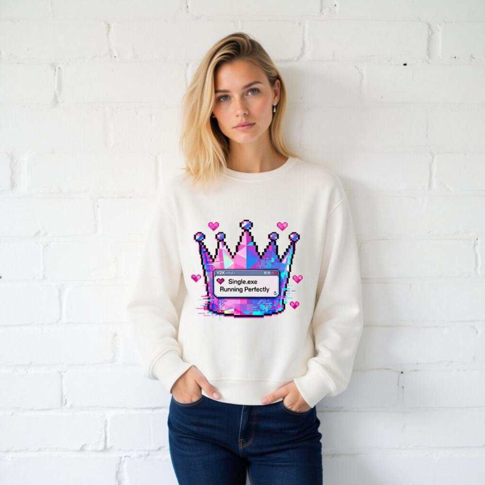 Unisex Organic Sweatshirt | Pixel Crown & Single.exe Running Perfectly Design - Image 2