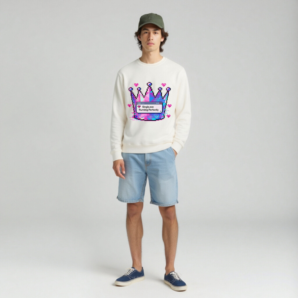 Unisex Organic Sweatshirt | Pixel Crown & Single.exe Running Perfectly Design - Image 3
