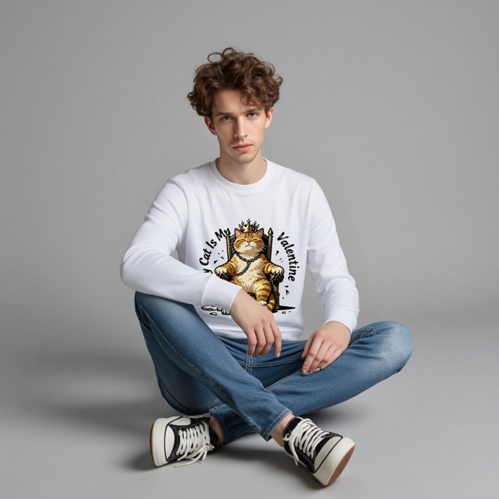 My Cat Is My Valentine Unisex Organic Sweatshirt - Image 4