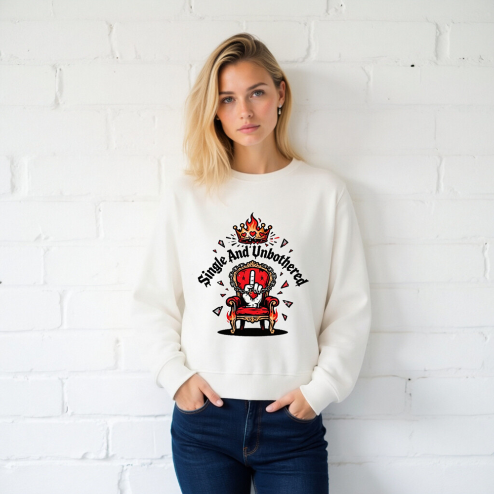 Unisex Organic Sweatshirt | Single And Unbothered Crown Throne Design - Image 2
